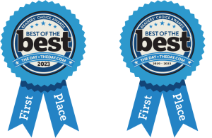 Blue Ribbons for the Day Newspaper that show Rent-A-Space as the best storage facility in CT since 2019 to 2023